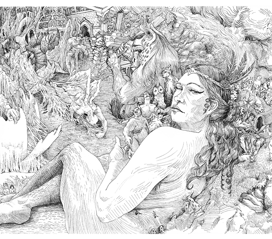 long sequence of connected pen drawings