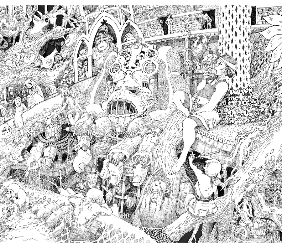 long sequence of connected pen drawings