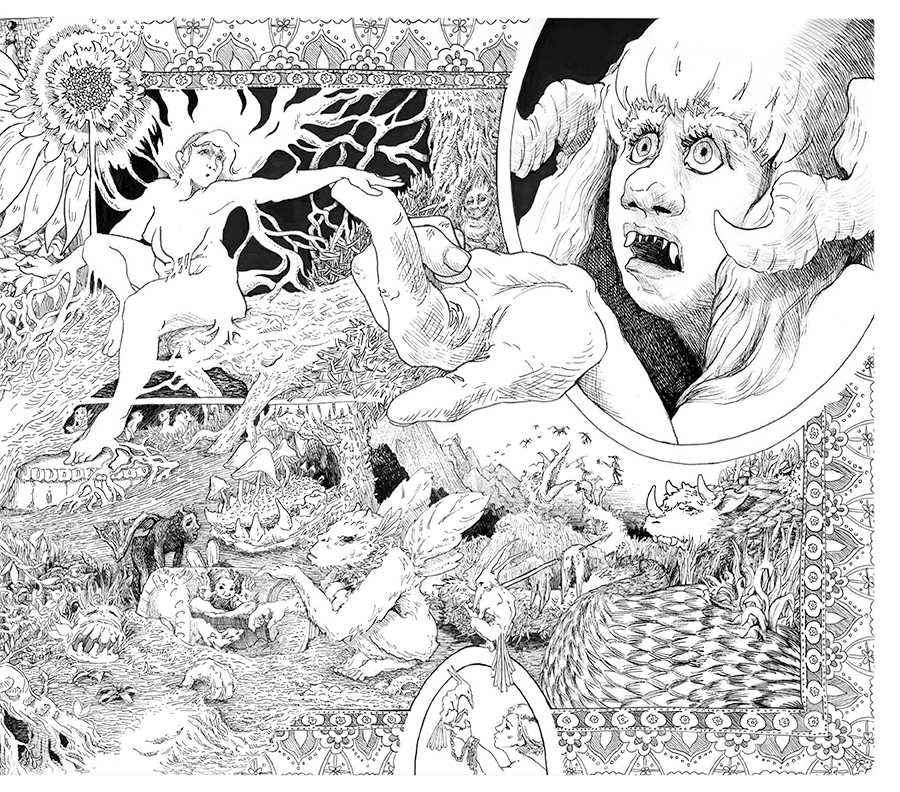 long sequence of connected pen drawings