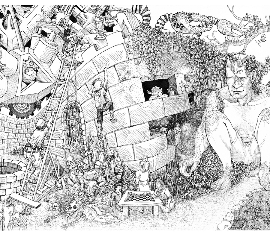 long sequence of connected pen drawings