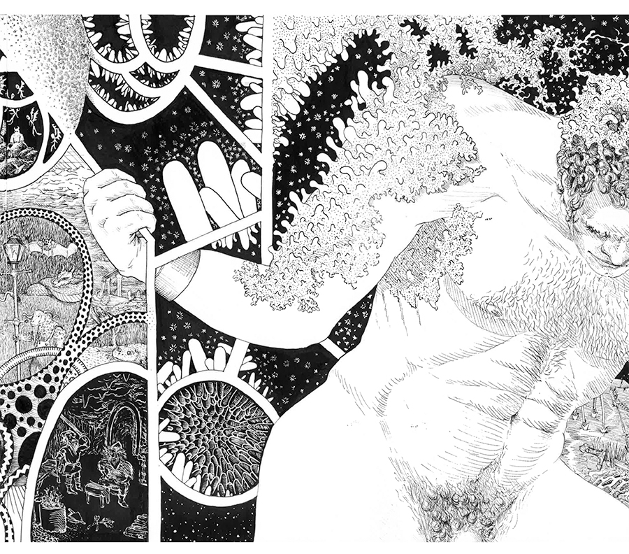 long sequence of connected pen drawings